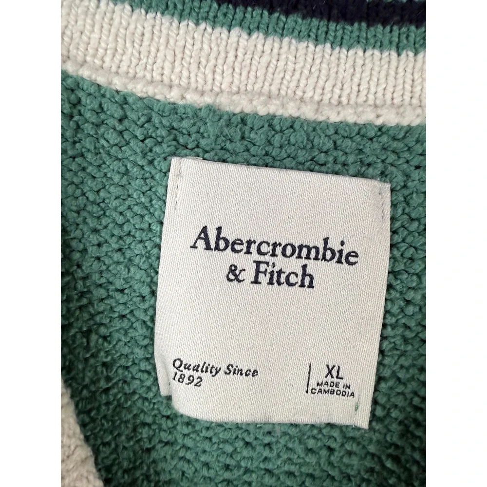 Abercrombie & Fitch Y2K V-Neck Sweater XL Green Varsity Oversized Academia Boxy